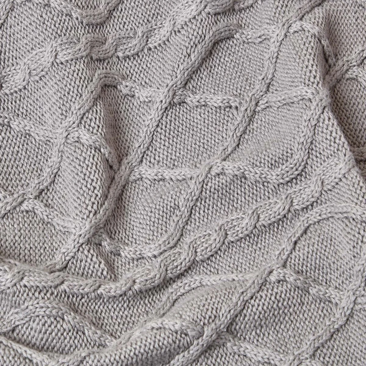 Grey Diamond Cable Knit Cotton Throw 5 Grey Diamond Cable Knit Cotton Throw - Image 3