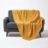 Mustard Diamond Cable Knit Cotton Throw
