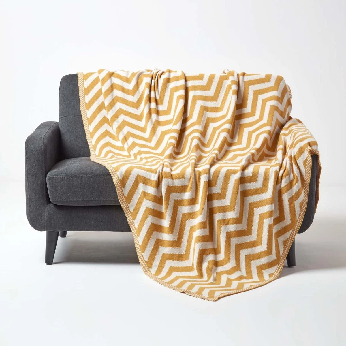 Mustard Chevron Cotton Knitted Throw 3 Mustard Chevron Cotton Knitted Throw