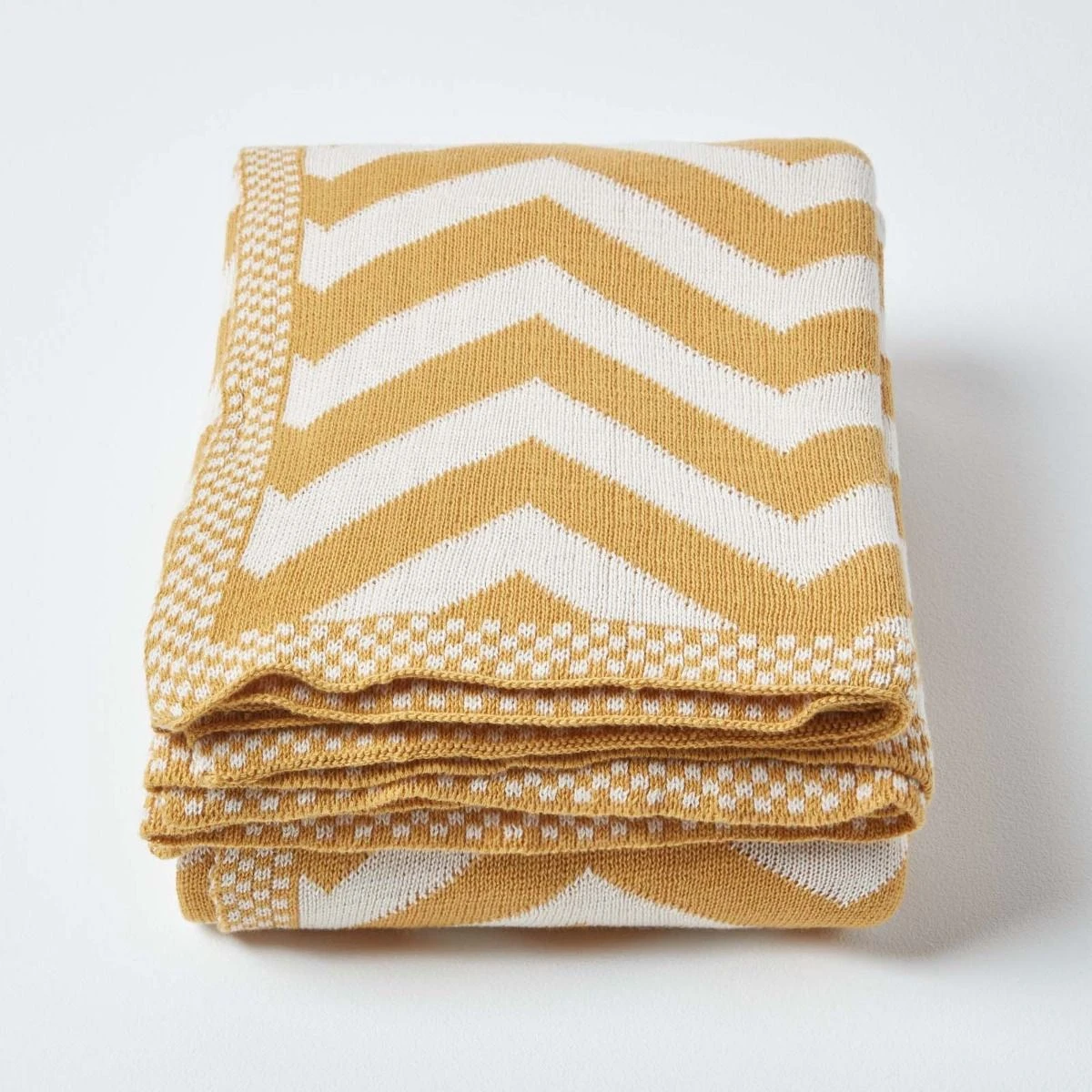 Mustard Chevron Cotton Knitted Throw 4 Mustard Chevron Cotton Knitted Throw - Image 2