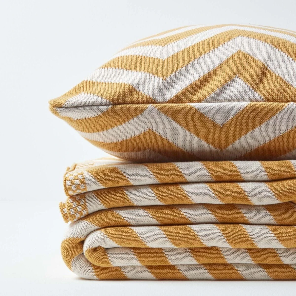 Mustard Chevron Cotton Knitted Throw 8 Mustard Chevron Cotton Knitted Throw - Image 6
