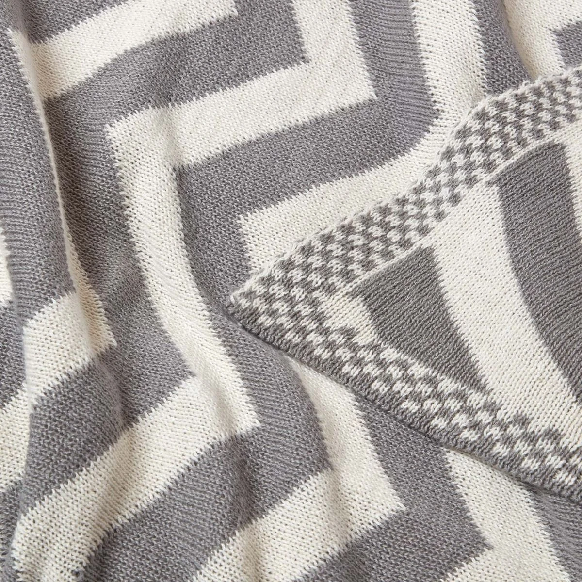 Grey Chevron Cotton Knitted Throw 7 Grey Chevron Cotton Knitted Throw - Image 5