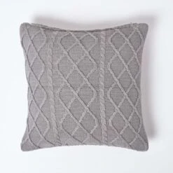 Grey Diamond Cable Knit Cushion Cover, 45 X 45 Cm