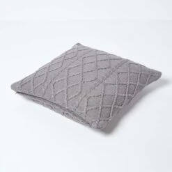 Grey Diamond Cable Knit Cushion Cover, 45 X 45 Cm 8 Grey Diamond Cable Knit Cushion Cover, 45 X 45 Cm -Best Homeware Store sf1954 03