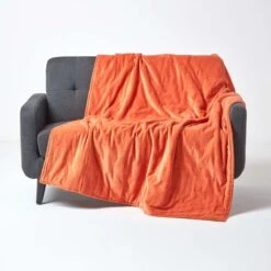 Burnt Orange Velvet Quilted Throw