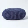 Navy Blue Large Round Cotton Knitted Pouffe Footstool 1 Navy Blue Large Round Cotton Knitted Pouffe Footstool -Best Homeware Store sf2003a 01