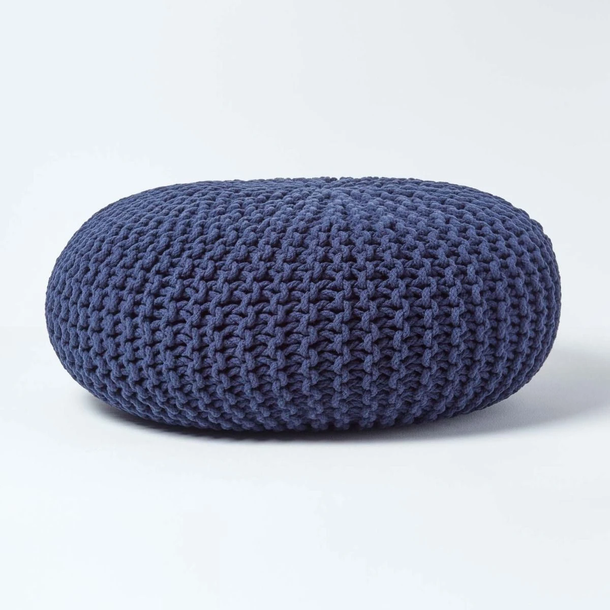 Navy Blue Large Round Cotton Knitted Pouffe Footstool 3 Navy Blue Large Round Cotton Knitted Pouffe Footstool