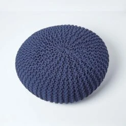 Navy Blue Large Round Cotton Knitted Pouffe Footstool 10 Navy Blue Large Round Cotton Knitted Pouffe Footstool -Best Homeware Store sf2003a 03