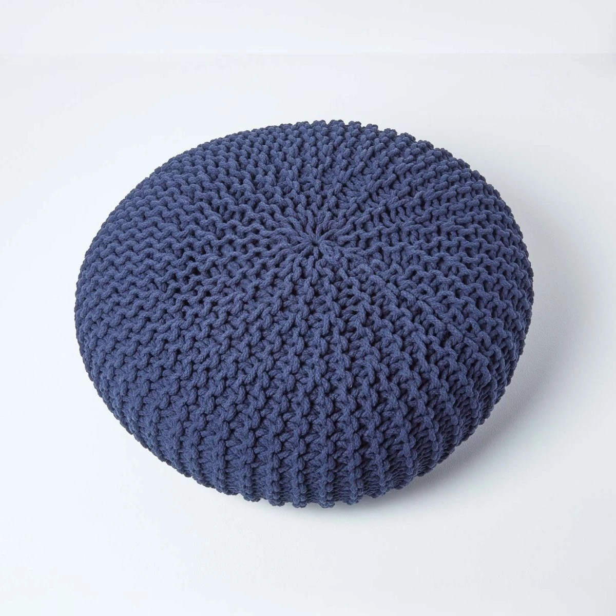 Navy Blue Large Round Cotton Knitted Pouffe Footstool 5 Navy Blue Large Round Cotton Knitted Pouffe Footstool - Image 3