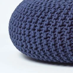 Navy Blue Large Round Cotton Knitted Pouffe Footstool 11 Navy Blue Large Round Cotton Knitted Pouffe Footstool -Best Homeware Store sf2003a 04