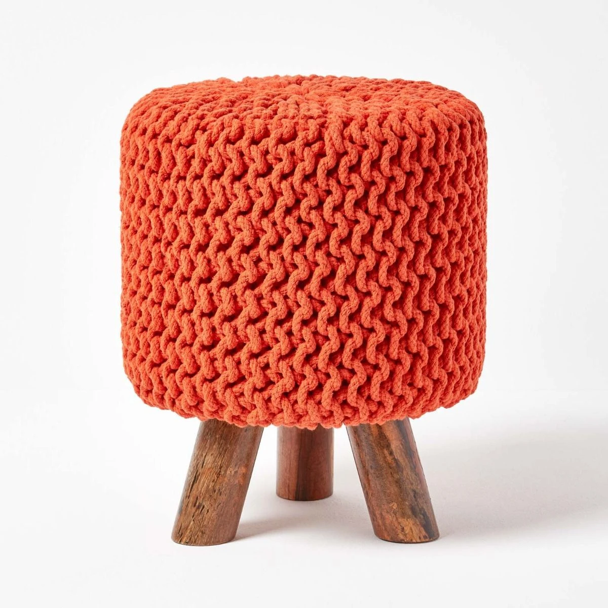 Burnt Orange Tall Cotton Knitted Footstool On Legs 3 Burnt Orange Tall Cotton Knitted Footstool On Legs