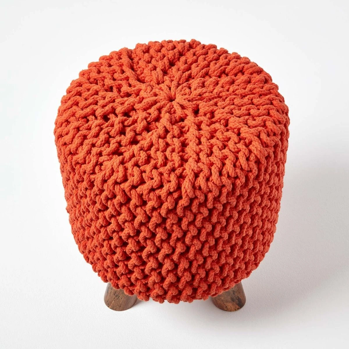Burnt Orange Tall Cotton Knitted Footstool On Legs 5 Burnt Orange Tall Cotton Knitted Footstool On Legs - Image 3