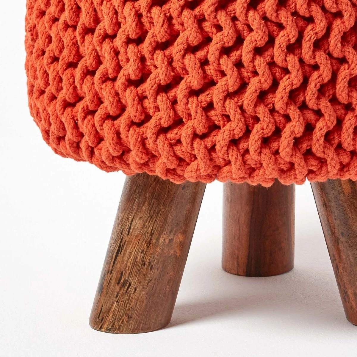 Burnt Orange Tall Cotton Knitted Footstool On Legs 6 Burnt Orange Tall Cotton Knitted Footstool On Legs - Image 4