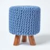 Blue Tall Cotton Knitted Footstool On Legs 2 Blue Tall Cotton Knitted Footstool On Legs -Best Homeware Store sf2014a 01