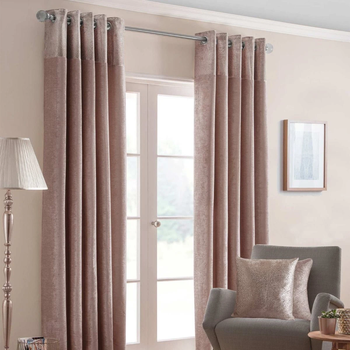 Blush Pink Nova Eyelet Curtain Pair 3 Blush Pink Nova Eyelet Curtain Pair
