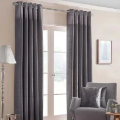 Pewter Grey Nova Eyelet Curtain Pair