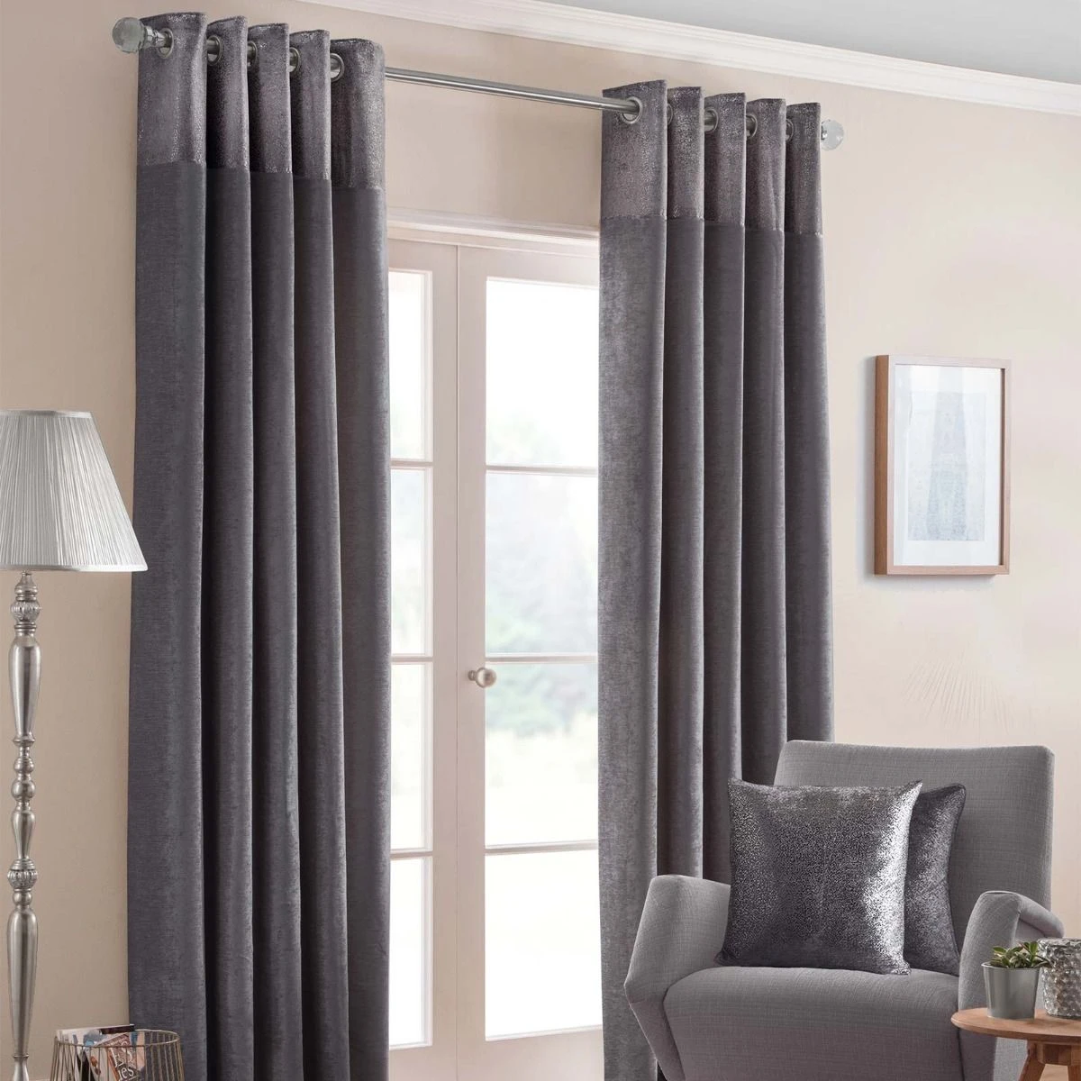 Pewter Grey Nova Eyelet Curtain Pair 3 Pewter Grey Nova Eyelet Curtain Pair