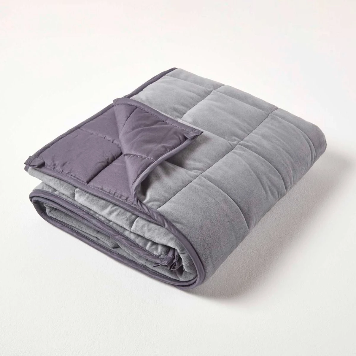 Weighted Blanket - Grey Quilted Cotton & Faux Velvet 4 Weighted Blanket - Grey Quilted Cotton & Faux Velvet - Image 2