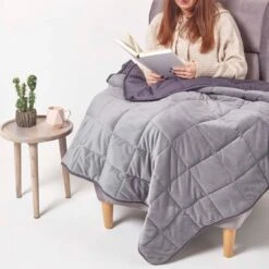 Weighted Blanket - Grey Quilted Cotton & Faux Velvet 15 Weighted Blanket - Grey Quilted Cotton & Faux Velvet -Best Homeware Store sf2118 6 3