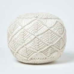 Natural Macrame Knitted Pouffe