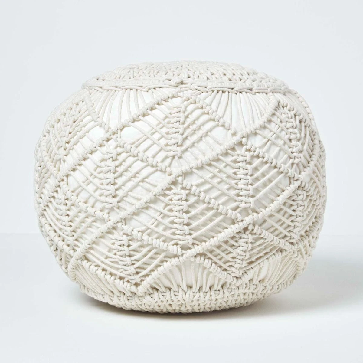 Natural Macrame Knitted Pouffe 3 Natural Macrame Knitted Pouffe