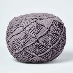Grey Macrame Knitted Pouffe