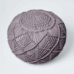 Grey Macrame Knitted Pouffe 9 Grey Macrame Knitted Pouffe -Best Homeware Store sf2126 3 2