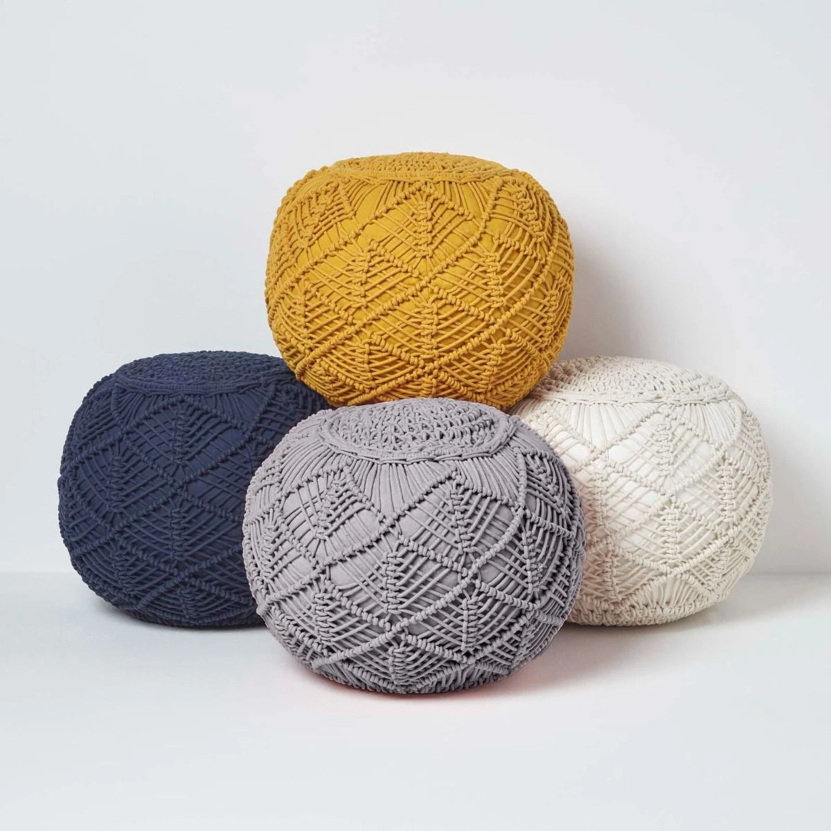 Grey Macrame Knitted Pouffe 7 Grey Macrame Knitted Pouffe - Image 5