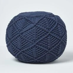 Navy Macrame Knitted Pouffe