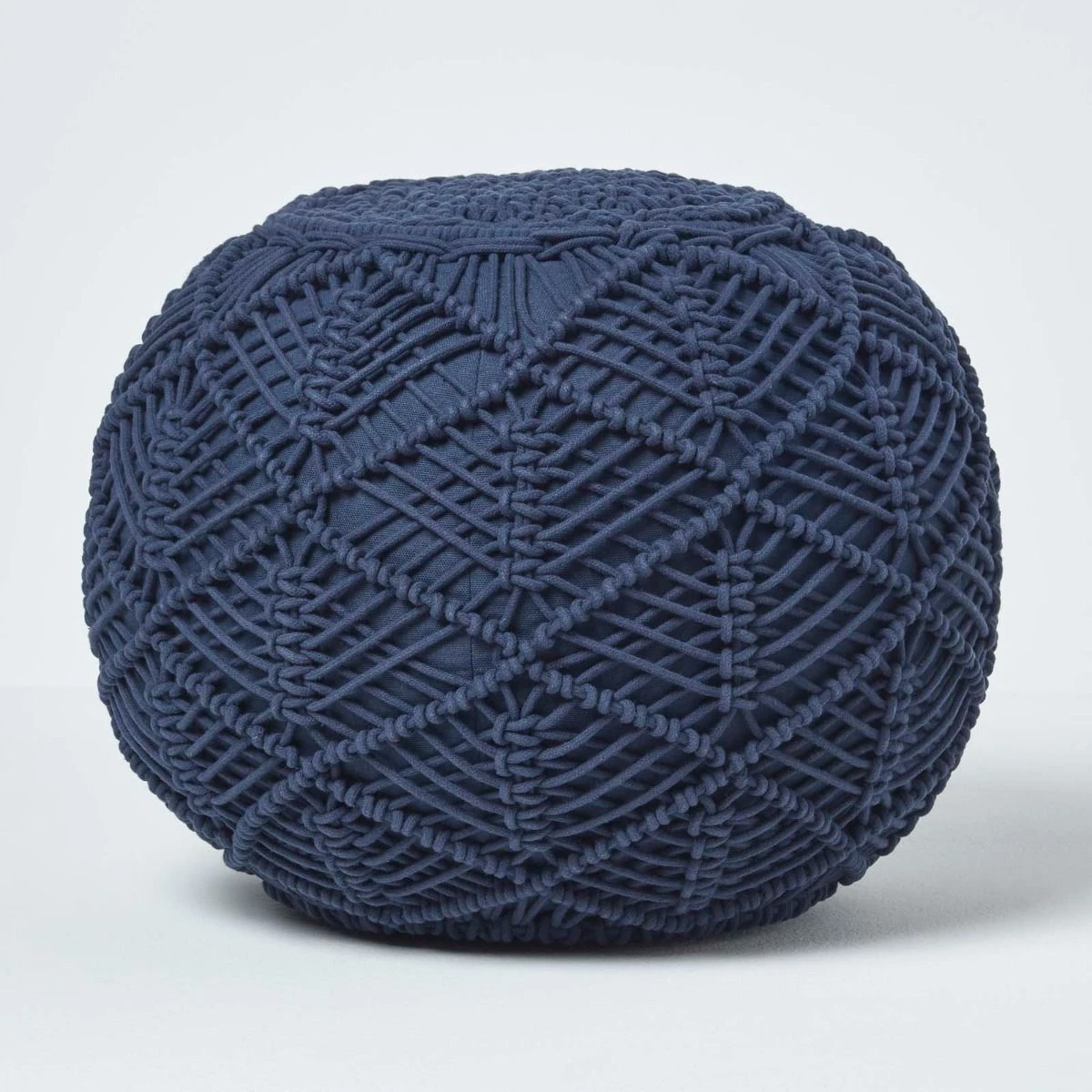 Navy Macrame Knitted Pouffe 3 Navy Macrame Knitted Pouffe