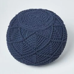 Navy Macrame Knitted Pouffe 9 Navy Macrame Knitted Pouffe -Best Homeware Store sf2128 3 2