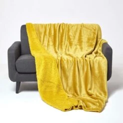 Mustard Soft Velvet Fleece Throw