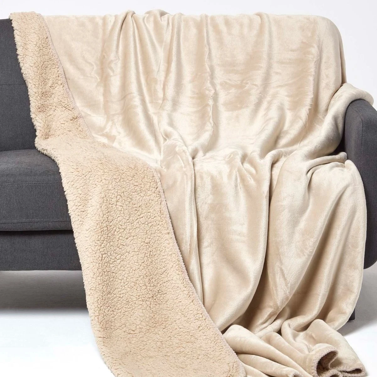 Natural Taupe Soft Velvet Fleece Throw 4 Natural Taupe Soft Velvet Fleece Throw - Image 2