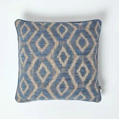 Woven Ikat Blue Filled Cushion, 43 X 43 Cm
