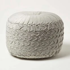 Grace Pleated Velvet Grey Pouffe