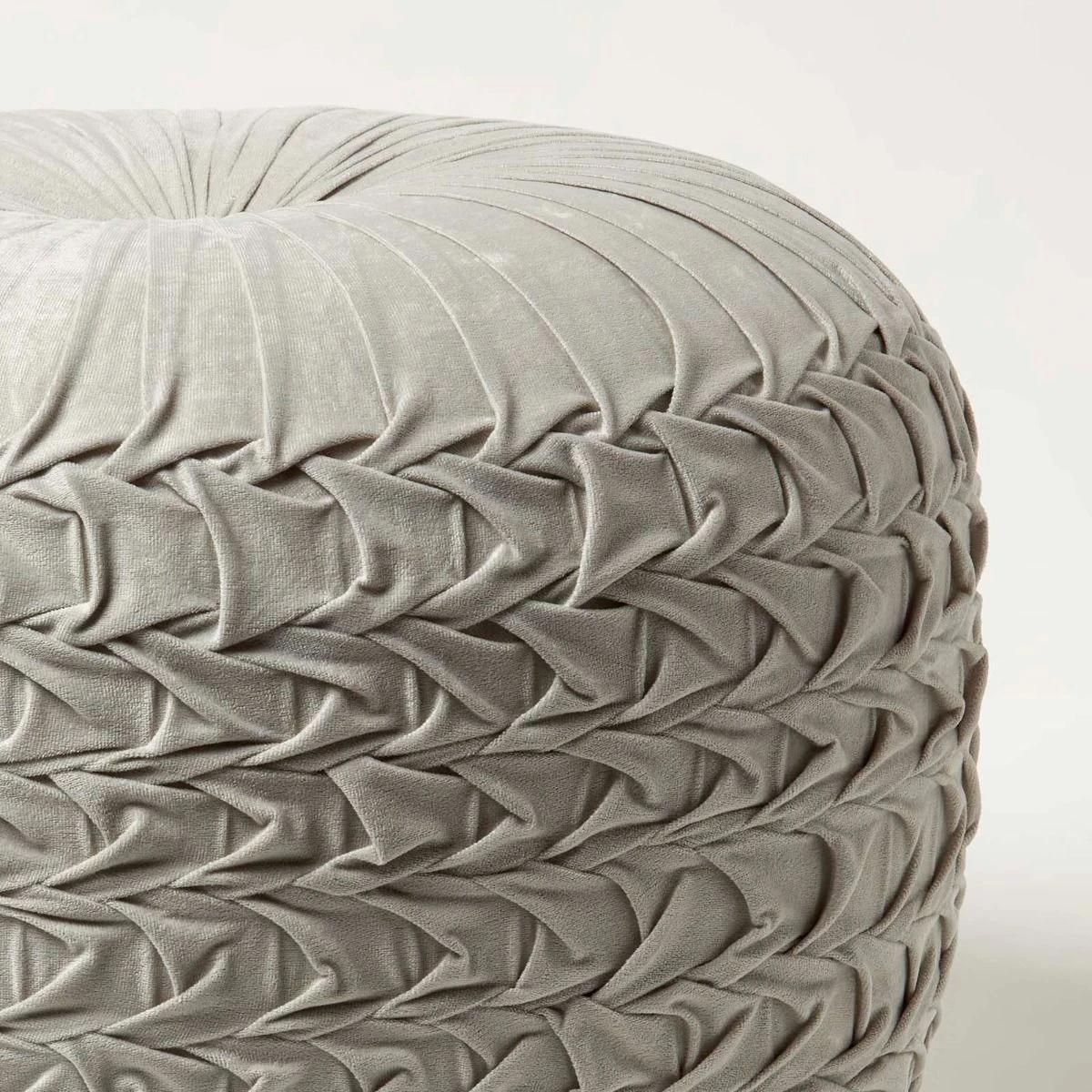 Grace Pleated Velvet Grey Pouffe 6 Grace Pleated Velvet Grey Pouffe - Image 4