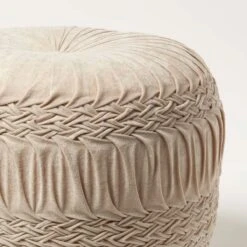 Sofia Pleated Velvet Cream Pouffe 12 Sofia Pleated Velvet Cream Pouffe -Best Homeware Store sf2175a 4
