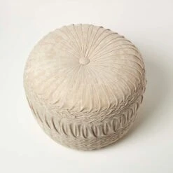 Sofia Pleated Velvet Cream Pouffe 13 Sofia Pleated Velvet Cream Pouffe -Best Homeware Store sf2175a 5