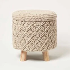 Indy Natural Macrame Storage Footstool