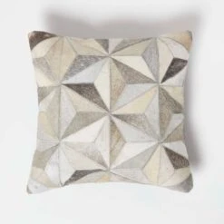 Geometric Star Grey Leather Cushion 45 X 45 Cm
