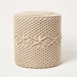 Astrid Natural Macrame Pouffe, 42 Cm Tall
