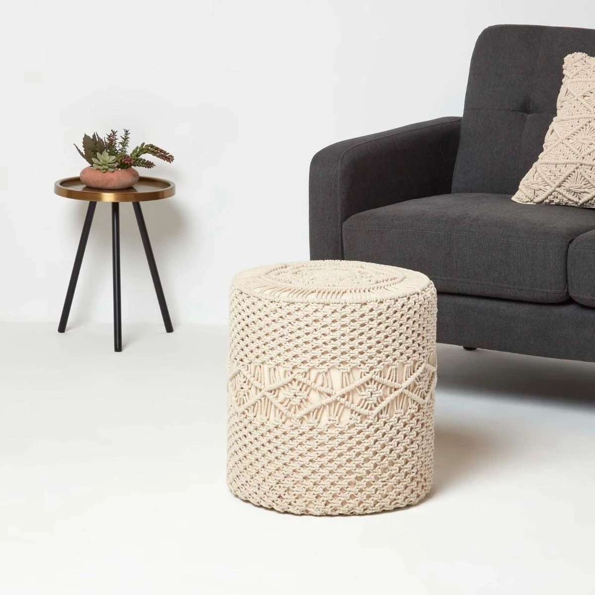 Astrid Natural Macrame Pouffe, 42 Cm Tall 4 Astrid Natural Macrame Pouffe, 42 Cm Tall - Image 2