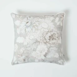 Taupe Floral & Stripe Reverse Filled Cushion 45 X 45 Cm
