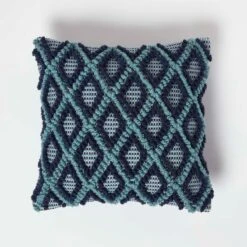 Tula Handwoven Textured Navy & Teal Cushion 45 X 45 Cm