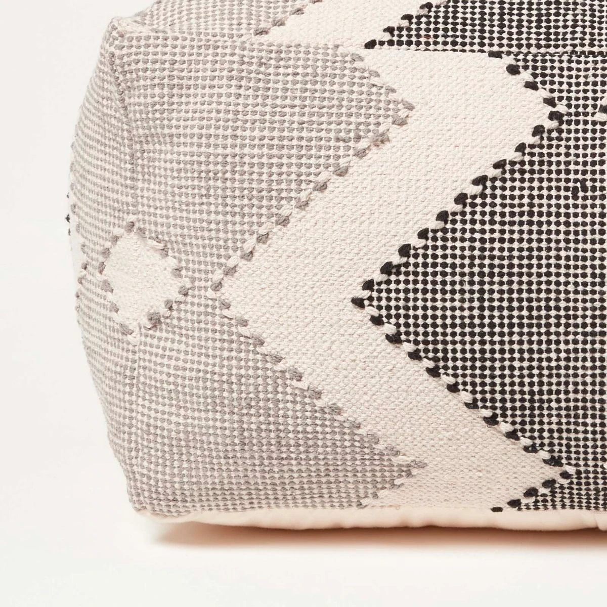Malmo Handwoven Textured Grey & Black Pouffe Bean Cube 5 Malmo Handwoven Textured Grey & Black Pouffe Bean Cube - Image 3