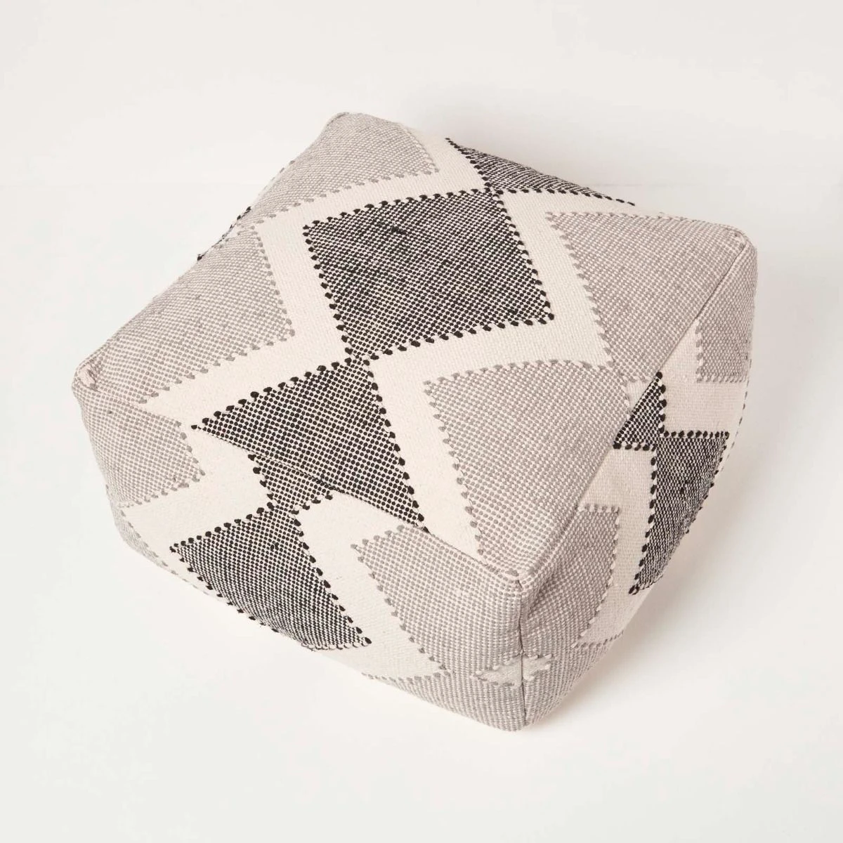 Malmo Handwoven Textured Grey & Black Pouffe Bean Cube 7 Malmo Handwoven Textured Grey & Black Pouffe Bean Cube - Image 5