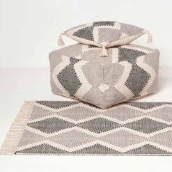 Malmo Handwoven Textured Grey & Black Pouffe Bean Cube 13 Malmo Handwoven Textured Grey & Black Pouffe Bean Cube -Best Homeware Store sf2225 6