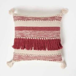 Zadar Handwoven Fringed Red Kilim Cushion 45 X 45 Cm
