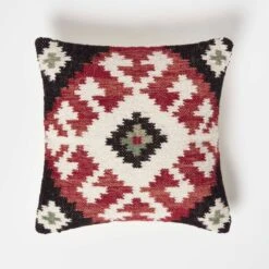 Tawa Handwoven Traditional Red & Black Kilim Cushion 45 X 45 Cm