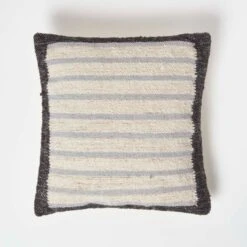 Veria Handwoven Grey Stripe Kilim Cushion 45 X 45 Cm